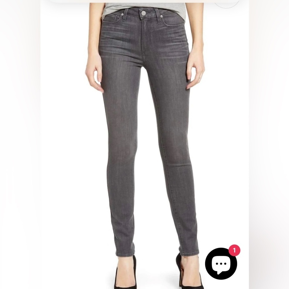 PAIGE Women's Skinny Jeans in Charcoal Gray, High rise, Like-New Condition